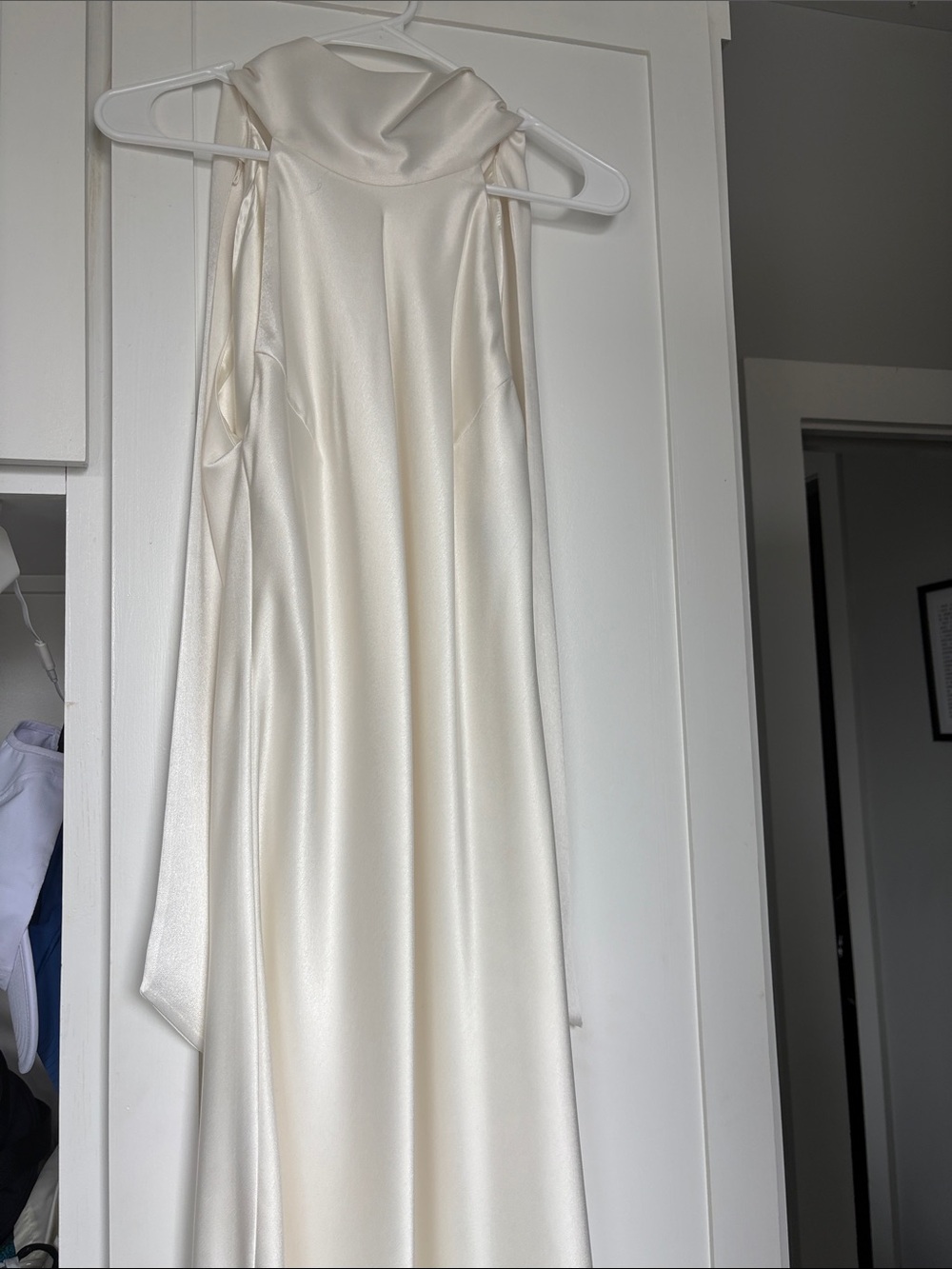 Satin High-Neck Slip Dress in Ivory